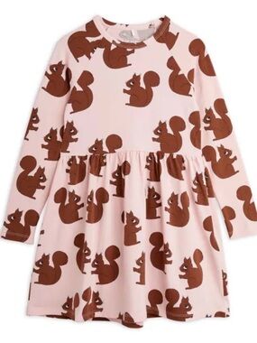 Mini Rodini Pink Squirrel Print Long-Sleeve Dress 7